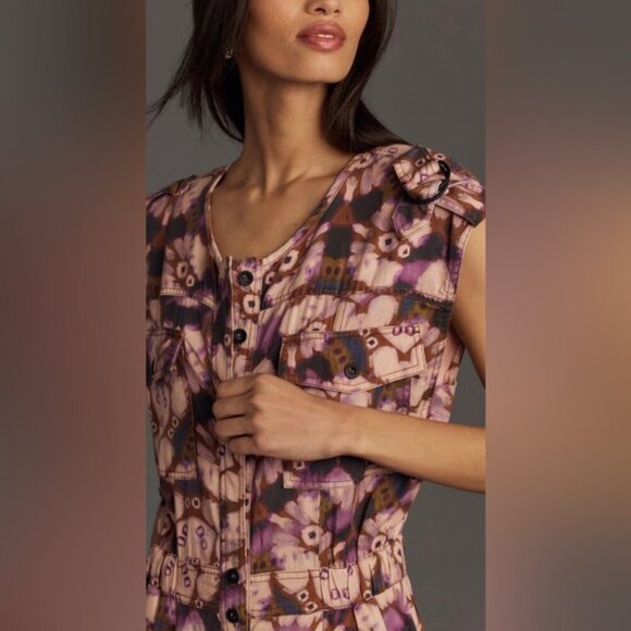 NWOT By Anthropologie Sleeveless Cutout Printed Jumpsuit‎ Purple MEDIUM - Picture 4 of 16